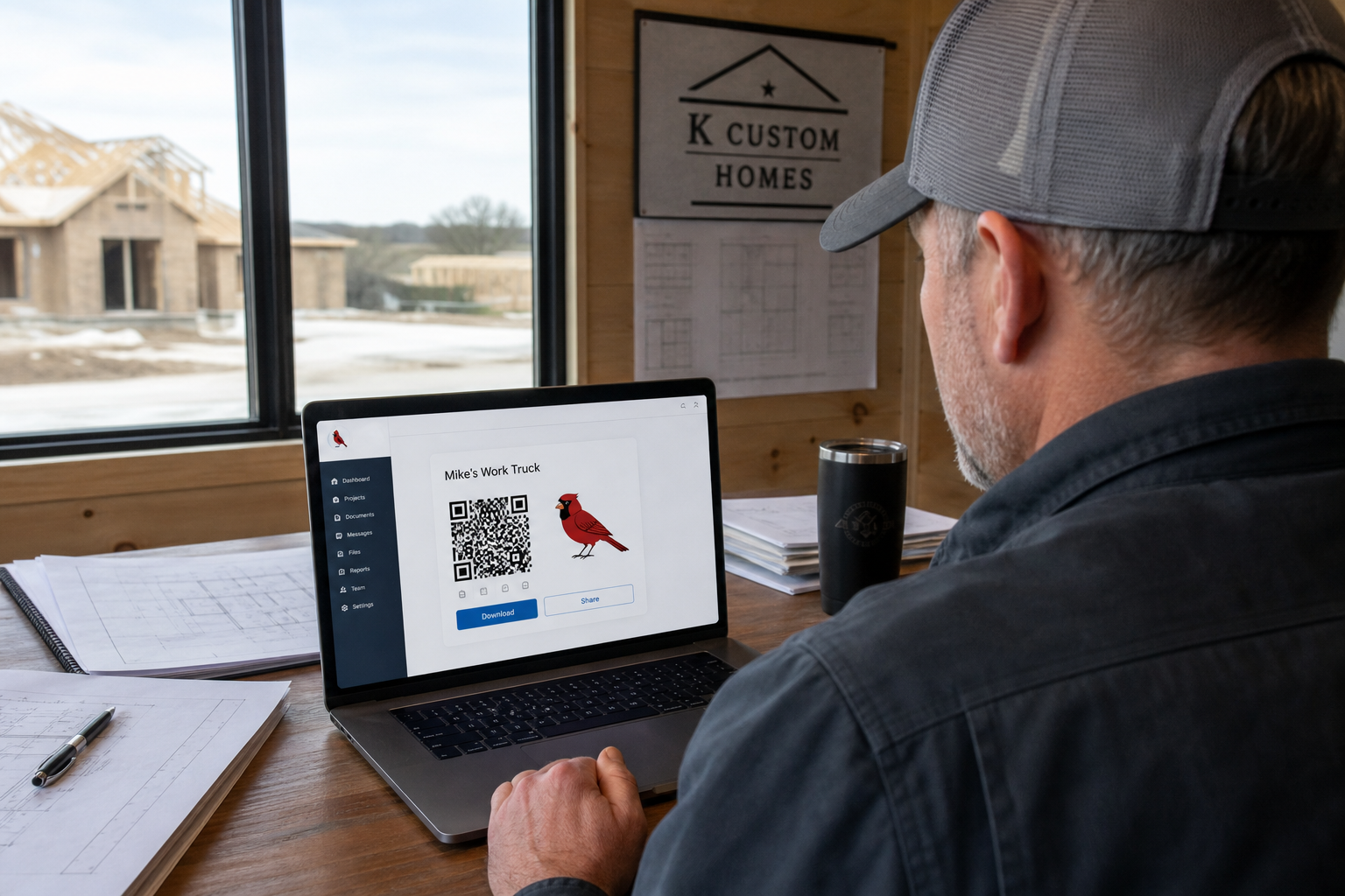 A builder creating a Nidify® QR named Mike’s Work Truck on a laptop.